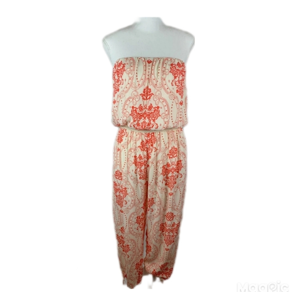 Collective Concepts Cream and Red Strapless Jumpsuit